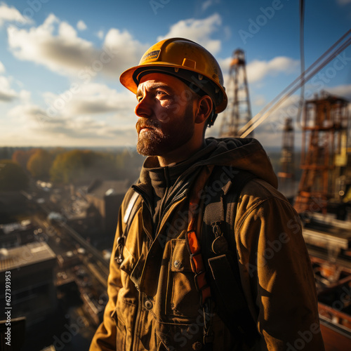 Engineer in safety uniform working. Portrait of worker man in uniform. Generative AI.