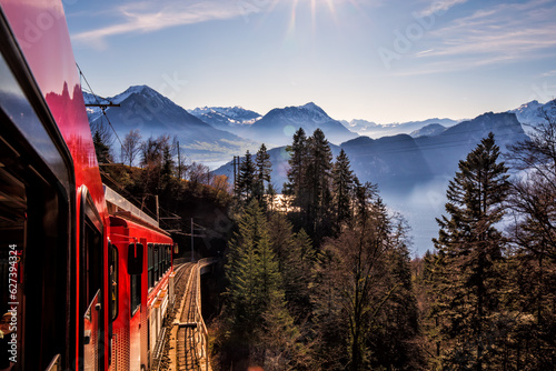 Amazing view of Lucerne lake (Vierwaldstattersee), Bürgenstock and mountain Pilatus from Rigi, Swiss Alps, Central Switzerland, Europe.  photo