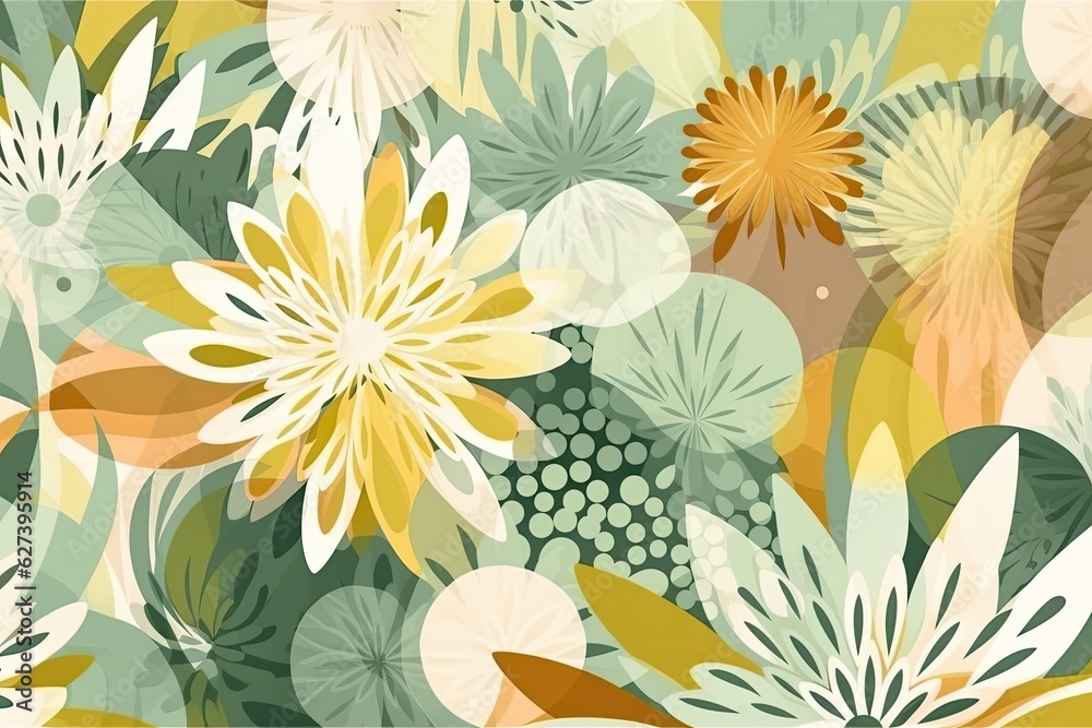 A seamless floral pattern with a modern and creative touch featuring abstract flowers, leaves and botanical elements. A seamless floral pattern with a modern and creative touch featuring abstract flowers, leaves and botanical elements.