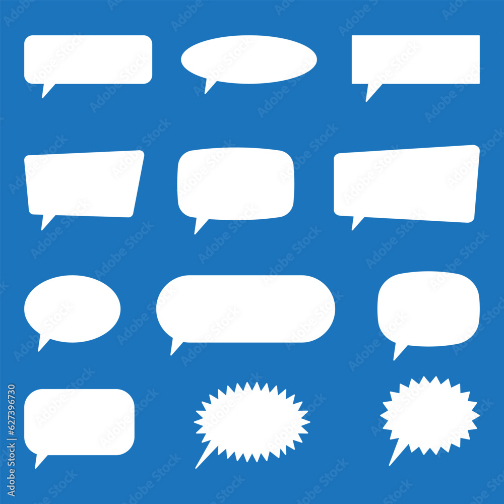 Set of speech bubbles. Speak bubble text, cartoon chatting box, message box. Blank empty vector white speech bubbles. Cartoon balloon word design. Set of speech bubbles. Speak bubble text, cartoon chatting box, message box. Blank empty vector white speech bubbles. Cartoon balloon word design.