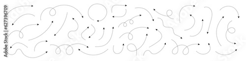 Thin curved dotted arrow. Zigzag arrow stripes design with dotted lines. Thin arrows. Vector illustration.