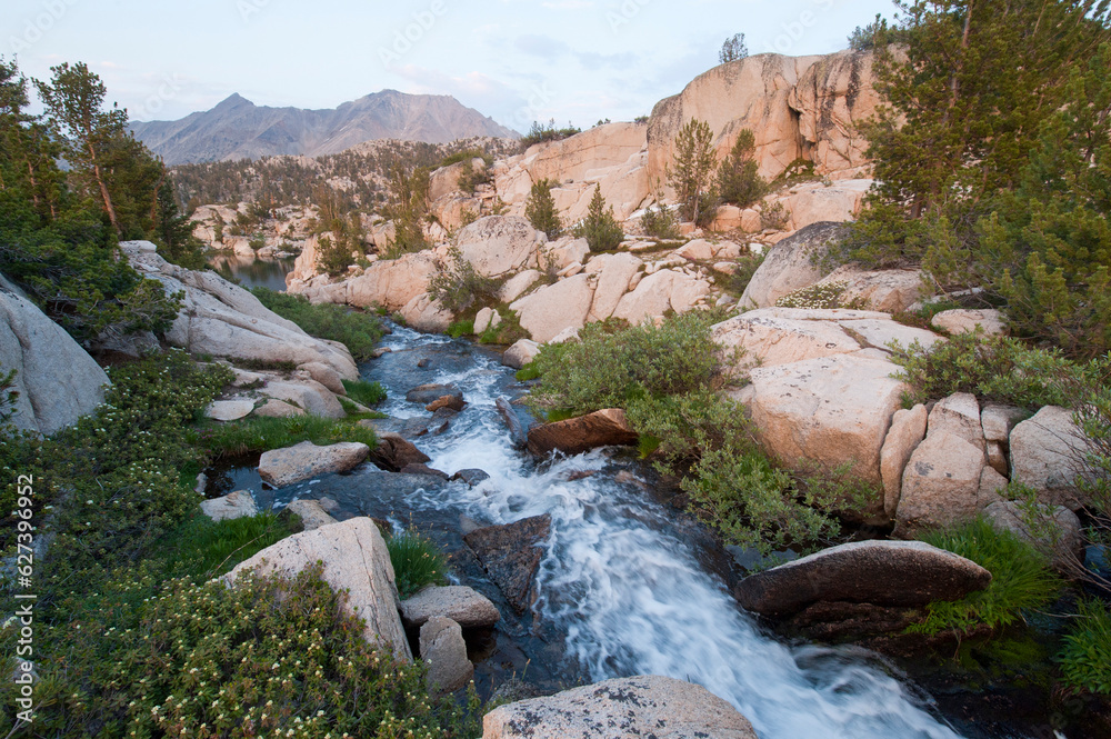 Water rushes through Sixty Lake Basin in King's Canyon National Park in California, USA; California, United States of America Water rushes through Sixty Lake Basin in King's Canyon National Park in California, USA; California, United States of America