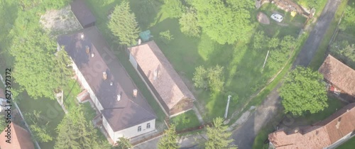 Aerial video about the condition and atmosphere of rural residents' housing in foggy mountain areas