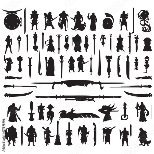 Silhouette Of Soldiers and their war equipment vector collection