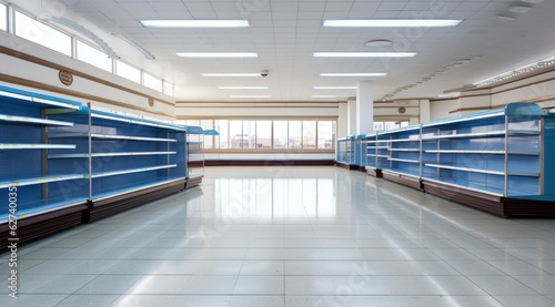  empty shelves in super market economic crisis concept   stock photo