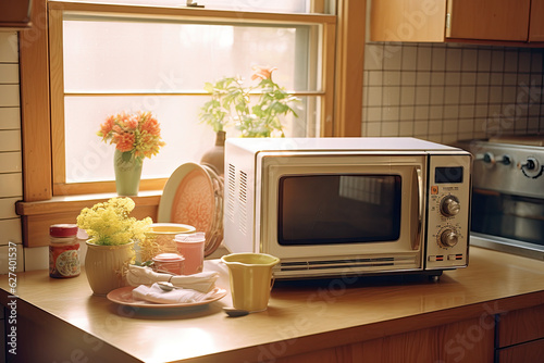 vintage microwave oven in the kitchen