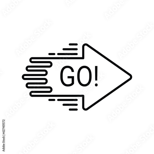 thin line simple arrow with go action. abstract linear style trend modern move or way logotype graphic design element isolated on white background. concept of choice of direction or direction badge