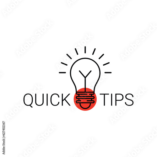 minimal quick tips icon with black light bulb. flat linear trend simple logotype graphic web banner design isolated on white. concept of interesting facts for general erudition or incentive brainstorm