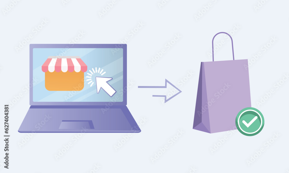 click and collect online orders, icons, take-out orders, food delivery service procedures, paper bags.on white background.Vector Design Illustration.