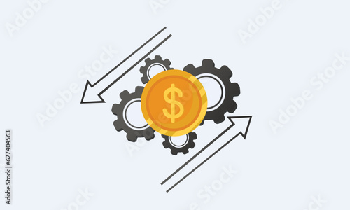 Cost reduction or increase risk analysis icon dollar concept benefit saving arrow price salary.on white background.Vector Design Illustration.