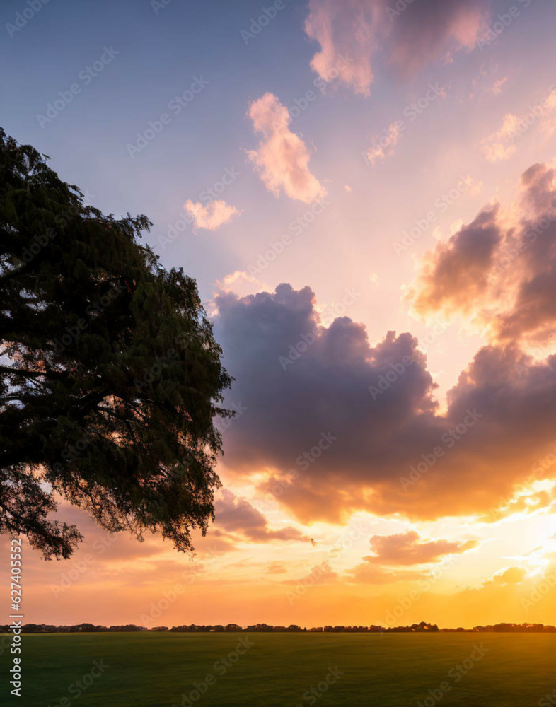 Fototapeta premium sunset over the field