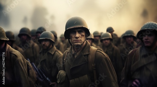 Fotografie, Obraz A group of soldiers during second world war, Military operation, War Concept