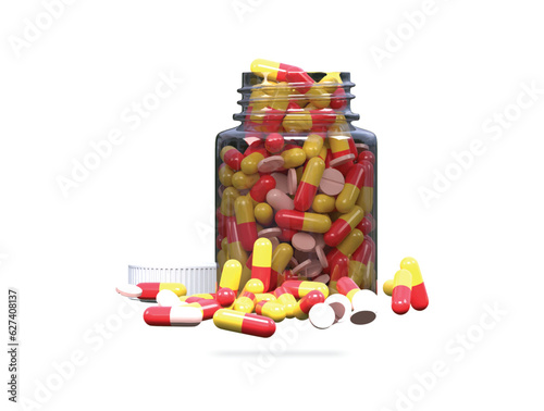 medicine jar with pills icon 3d render vector illustration