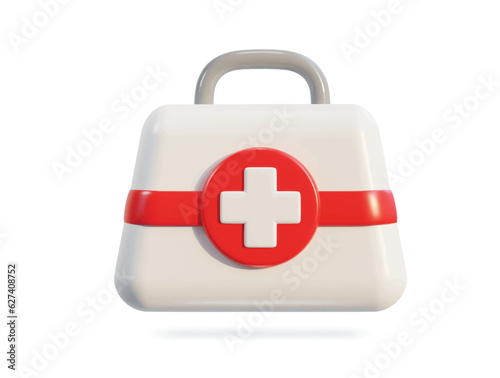 First aid kit, ambulance emergency box, medical help suitcase. Healthcare, emergency concept. 3d vector