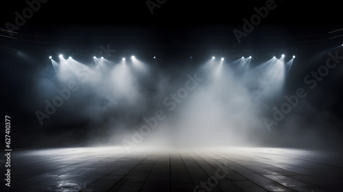 Fotografie, Tablou Empty stage of the theater, lit by spotlights before the performance