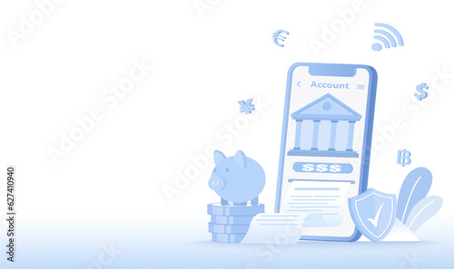 Online banking, digital wallet, account login, accumulation, transfer money. Manage and spending your money. Mobile application using password to access account. Flat vector design illustration.