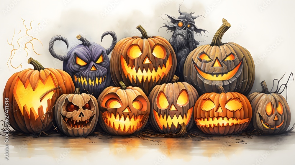 Fototapeta premium Citrouilles d'halloween, généré par IA