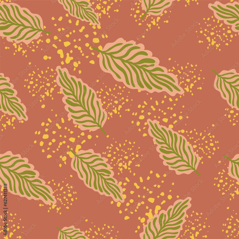 Abstract autumn leaves seamless pattern. Simple botanical leaf background.