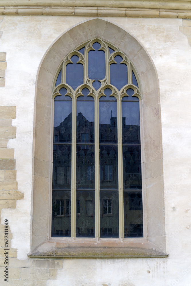 Church window of protestant church at the old town of Swiss City of Winterthur on a cloudy spring day. Photo taken May 17th, 2023, Winterthur, Switzerland. Church window of protestant church at the old town of Swiss City of Winterthur on a cloudy spring day. Photo taken May 17th, 2023, Winterthur, Switzerland.
