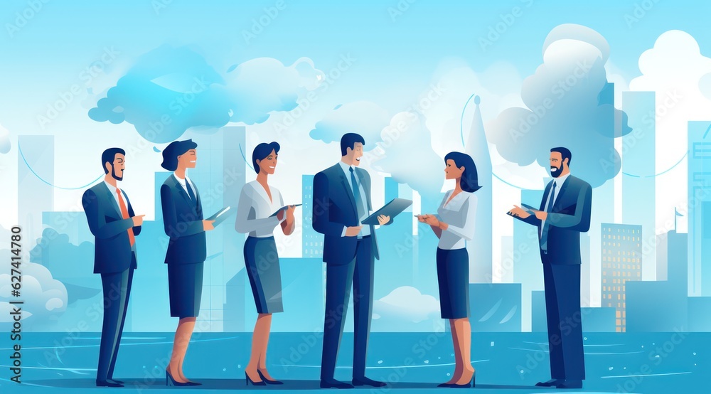 business people talking together flat design illustration business people talking together flat design illustration