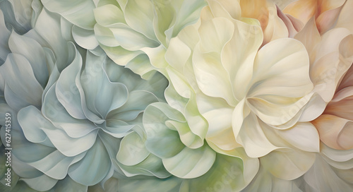 Abstract Green and Soft Pastels Blossoms Background - Digital Floral Painting for Wallpaper - Generative AI