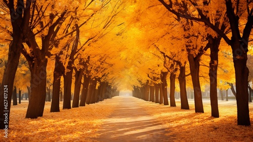 autumn alley .tree alley in the park in autumn time Generative AI