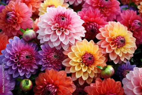 Colorful Dahlia Mix flowers wallpaper background 