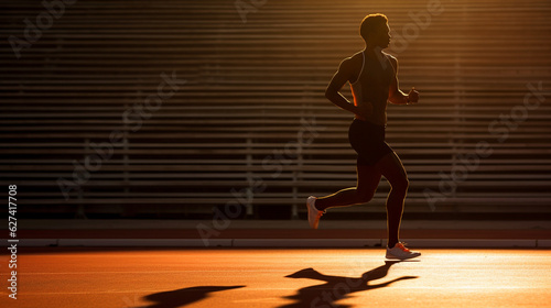 In Full Stride: A Runner's Display of Determination and Perseverance on a Vibrant Track.