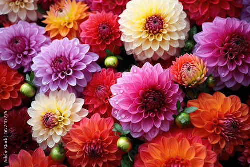 Slika na platnu Colorful dahlia chrysanthemum flowers mix
