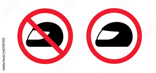 Do not enter with full face helmet sign. Caution icon. Motorcycle or scooter helmet with visor and glasses. Forbidden or remove helmets. prohibited, allowed wearing helmet for  motorbike or motor.