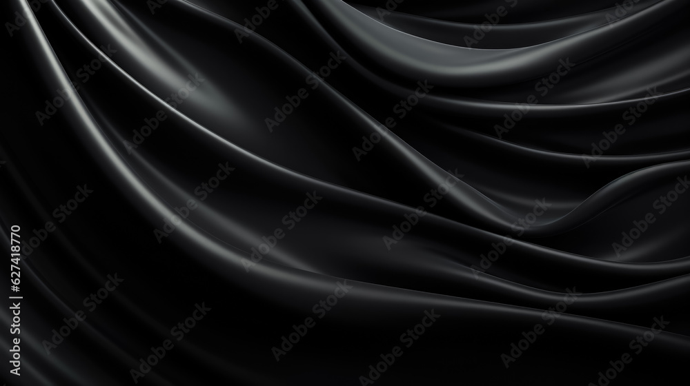 Abstract black background luxury cloth or liquid wave or wavy folds of grunge silk texture satin velvet material copy space 