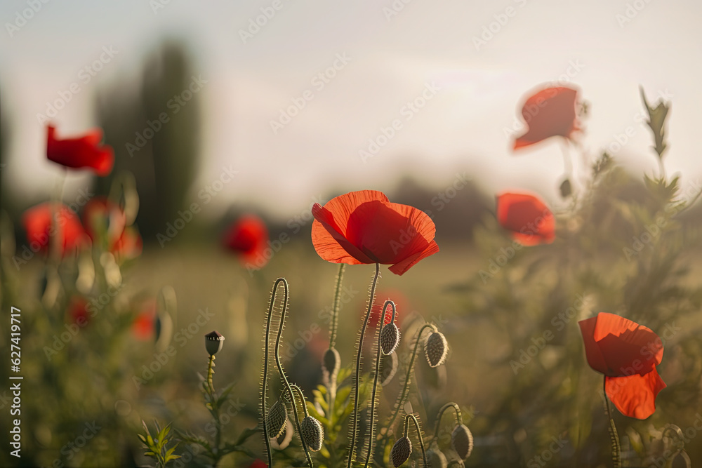 Fototapeta premium Countryside meadows in spring - Generative AI