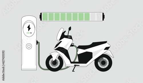 Electric vehicle, Ev car, motorcycle, motorbike charging vector art for infographic