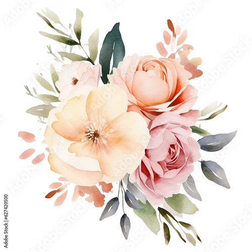 Flowers , flower, floral, wedding, bouquet, rose, leaf, watercolor, spring, illustration, design