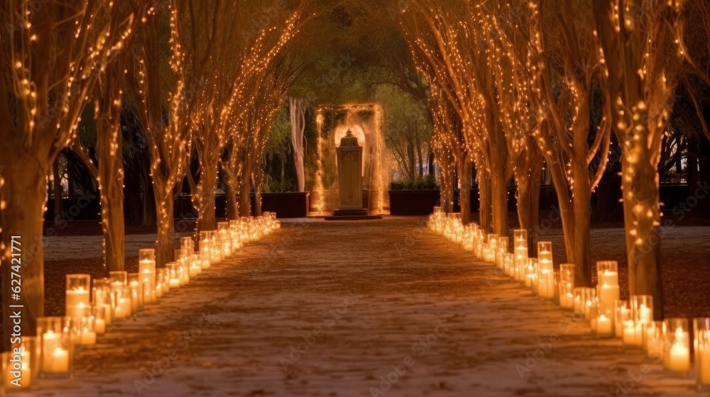 Romantic candlelit pathway. AI generated
