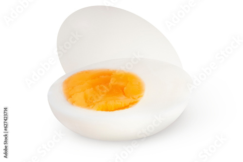 Whole and cut eggs on an isolated white background.