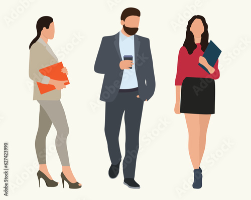 A man and two women. People at work. Vector characters, flat icon, isolated on white background.