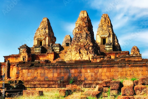 Pre Rup is a Hindu temple at Angkor, Cambodia, built as the state temple of Khmer king Rajendravarman. It is a temple mountain of combined brick, laterite and sandstone construction.