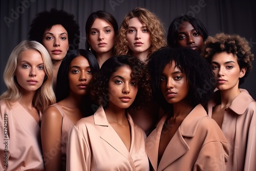 Diverse women standing together, portrait of rich people