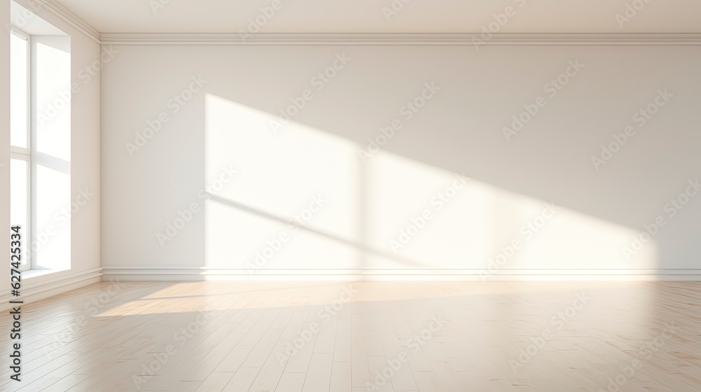 Obraz premium A white Empty room Surreal Minimalistic style morning light copy space, Generative AI