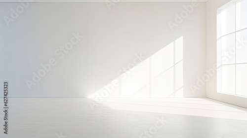 A white Empty room Surreal Minimalistic style morning light copy space, Generative AI