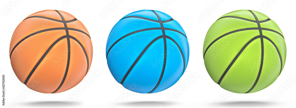 Set of basketball balls isolated on white background