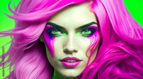 portrait of a woman with colored abstract hair  abstract colored portrait of a woman  portrait of a woman with colorful makeup  abstract Ultra HD colors  exotic colors