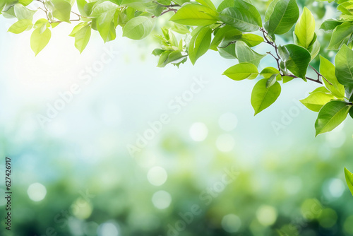 Nature's Panoramic Symphony: Fresh Foliage and Bokeh in Spring-Summer Frame. AI Generated.