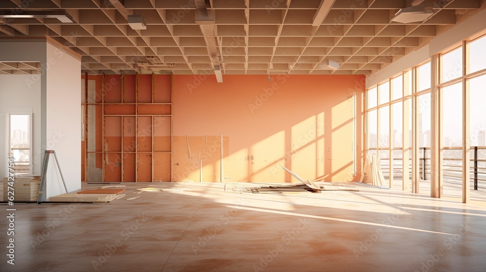 Under Construction renovate Empty room moning light copy space, Generative AI Under Construction renovate Empty room moning light copy space, Generative AI