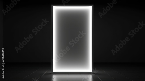 White canvas in bright frame on black wall photo