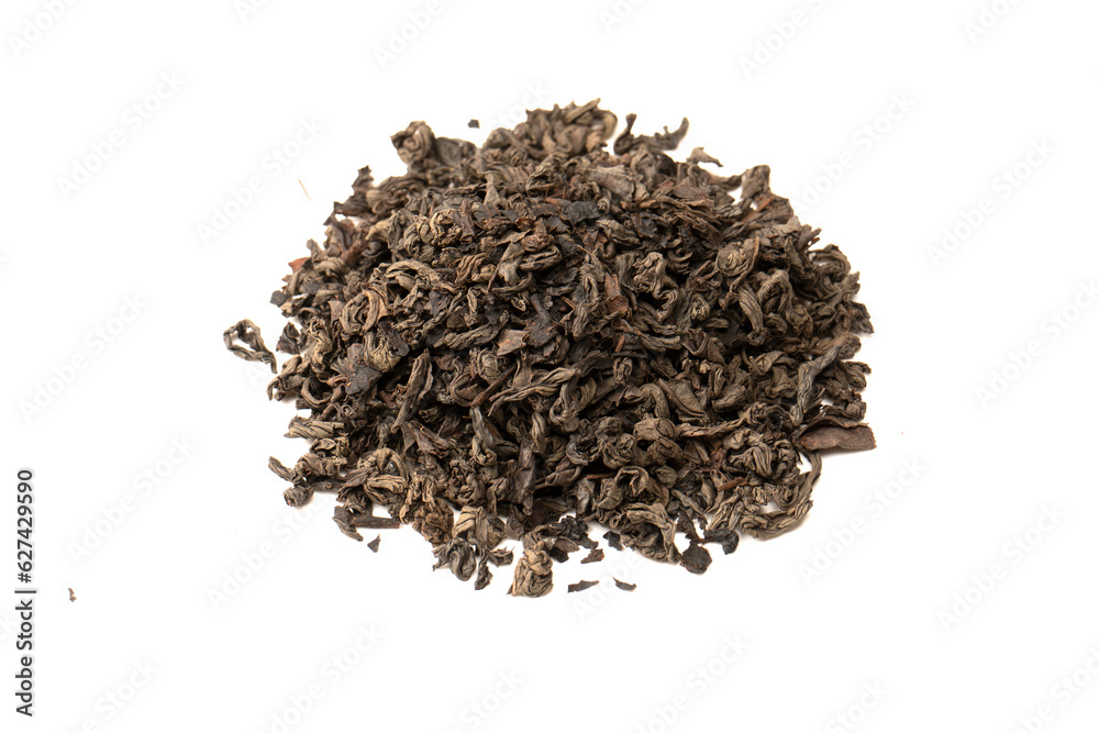 Dried tea leaves isolated on a white background. Dried tea leaves isolated on a white background.