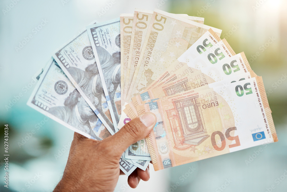 Cash in hand and dollars or euros from winning lottery, prize or bonus with interest, profit or investment of savings in bank. Finance, winner and money notes or lotto, award from cashback and credit Cash in hand and dollars or euros from winning lottery, prize or bonus with interest, profit or investment of savings in bank. Finance, winner and money notes or lotto, award from cashback and credit