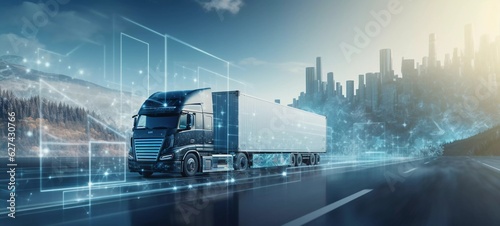 Advanced transportation technology - digital logistics, AI, network, truck
