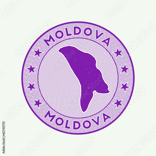 Moldova round badge vector. Country round stamp with shape of Moldova, isolines and circular country name. Astonishing emblem. Classy vector illustration.
